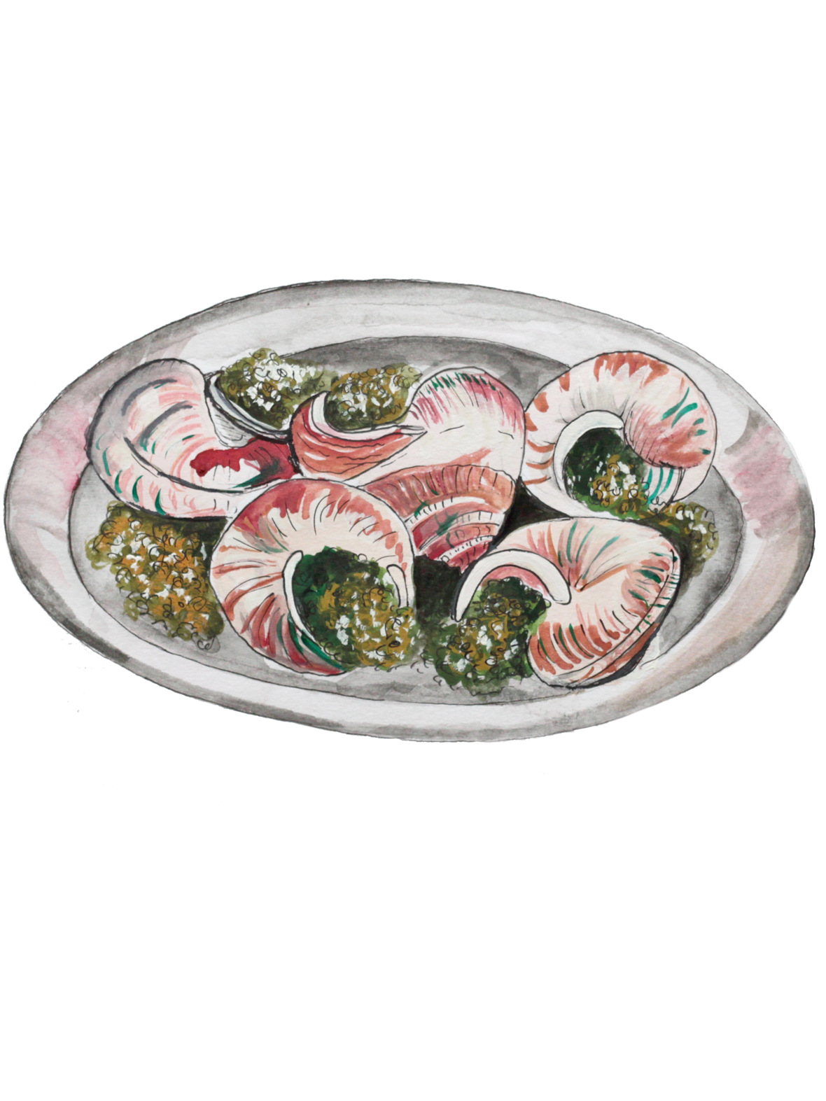 Illustration of Garlic Snails on a plate